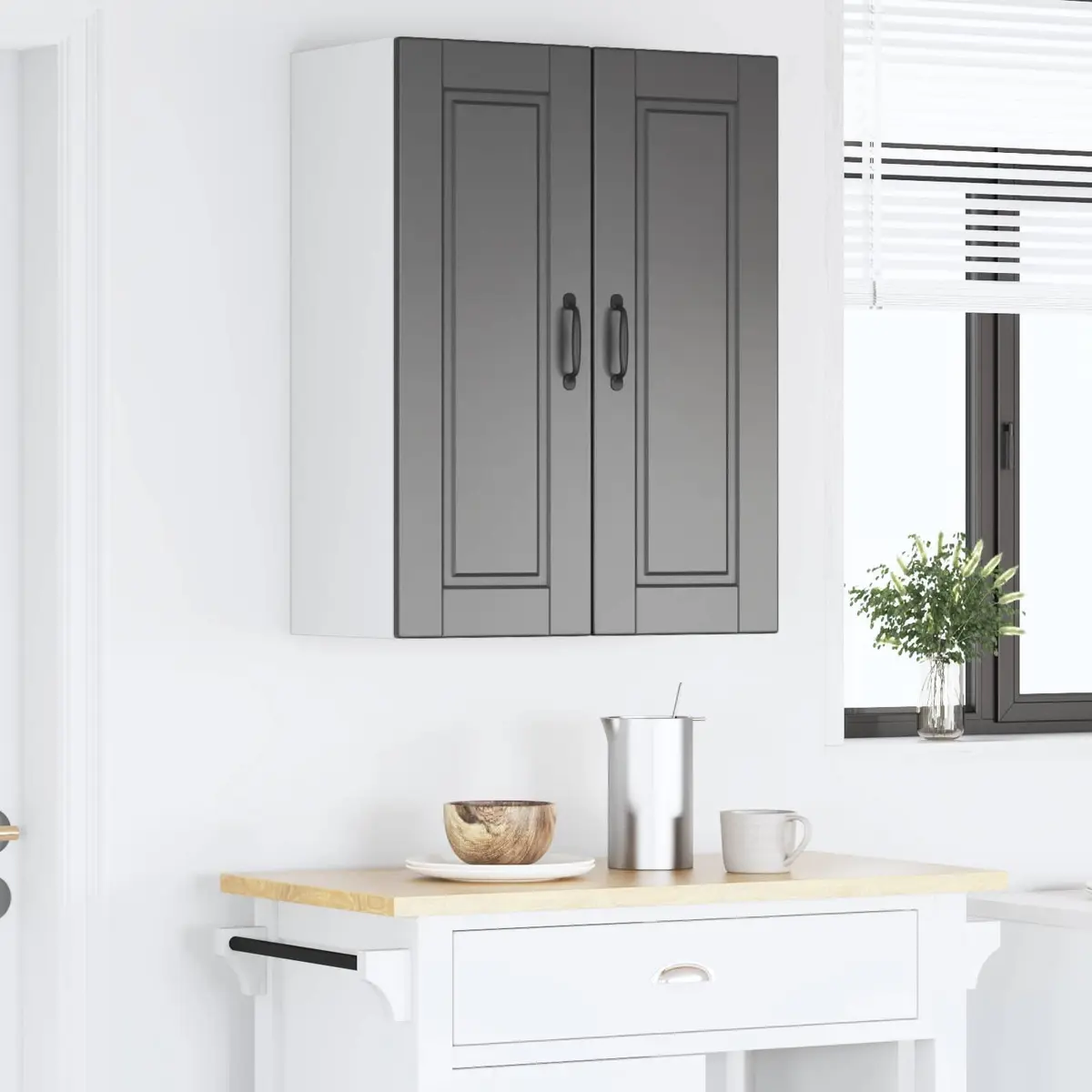 Black Engineered Wood Wall Cabinet Kitchen Storage Set
