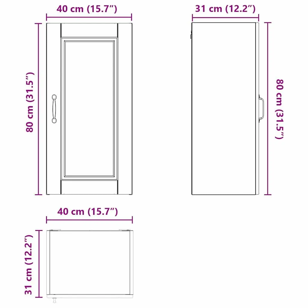 Black Wall Cabinet Kitchen Storage 40x31x80cm