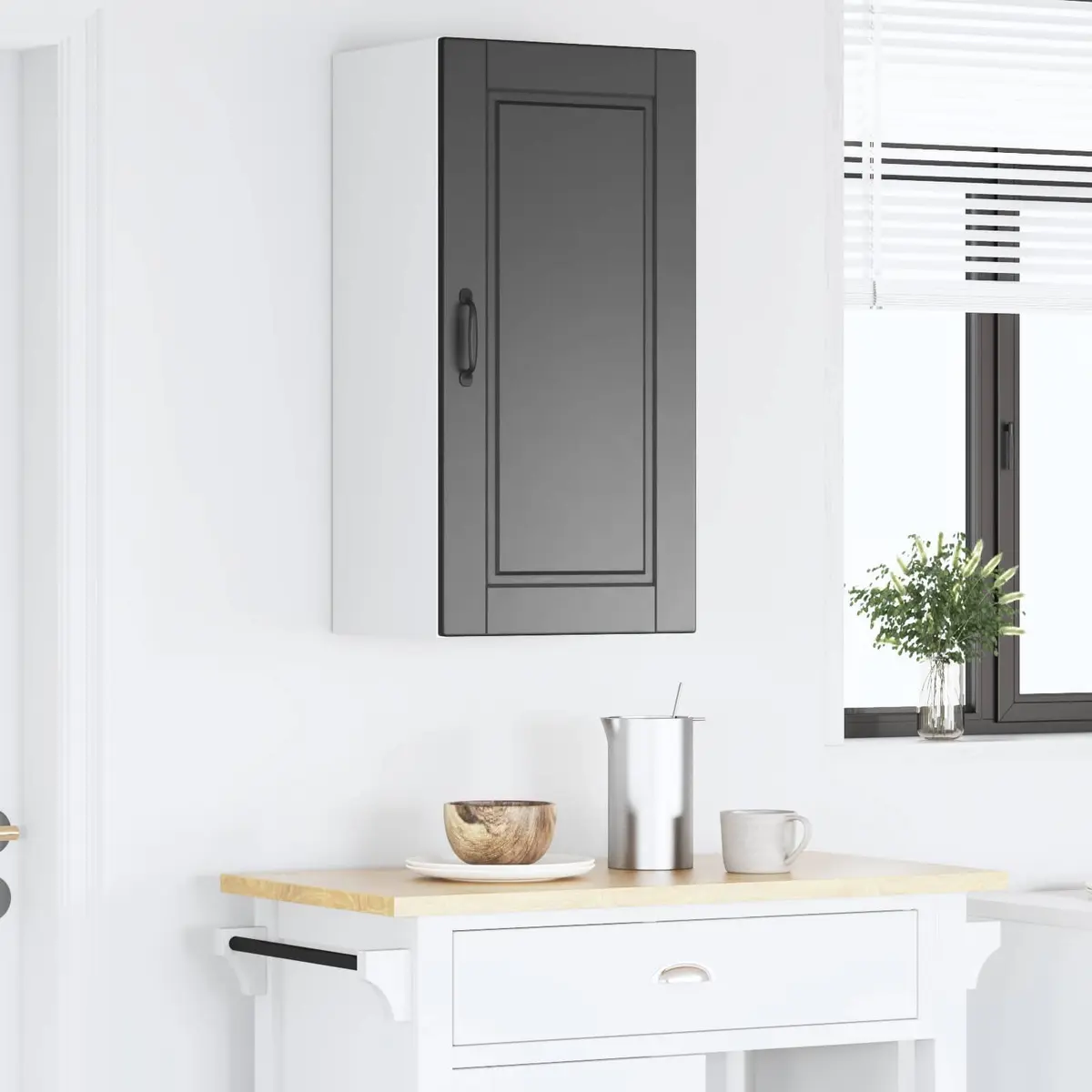 Black Wall Cabinet Kitchen Storage 40x31x80cm