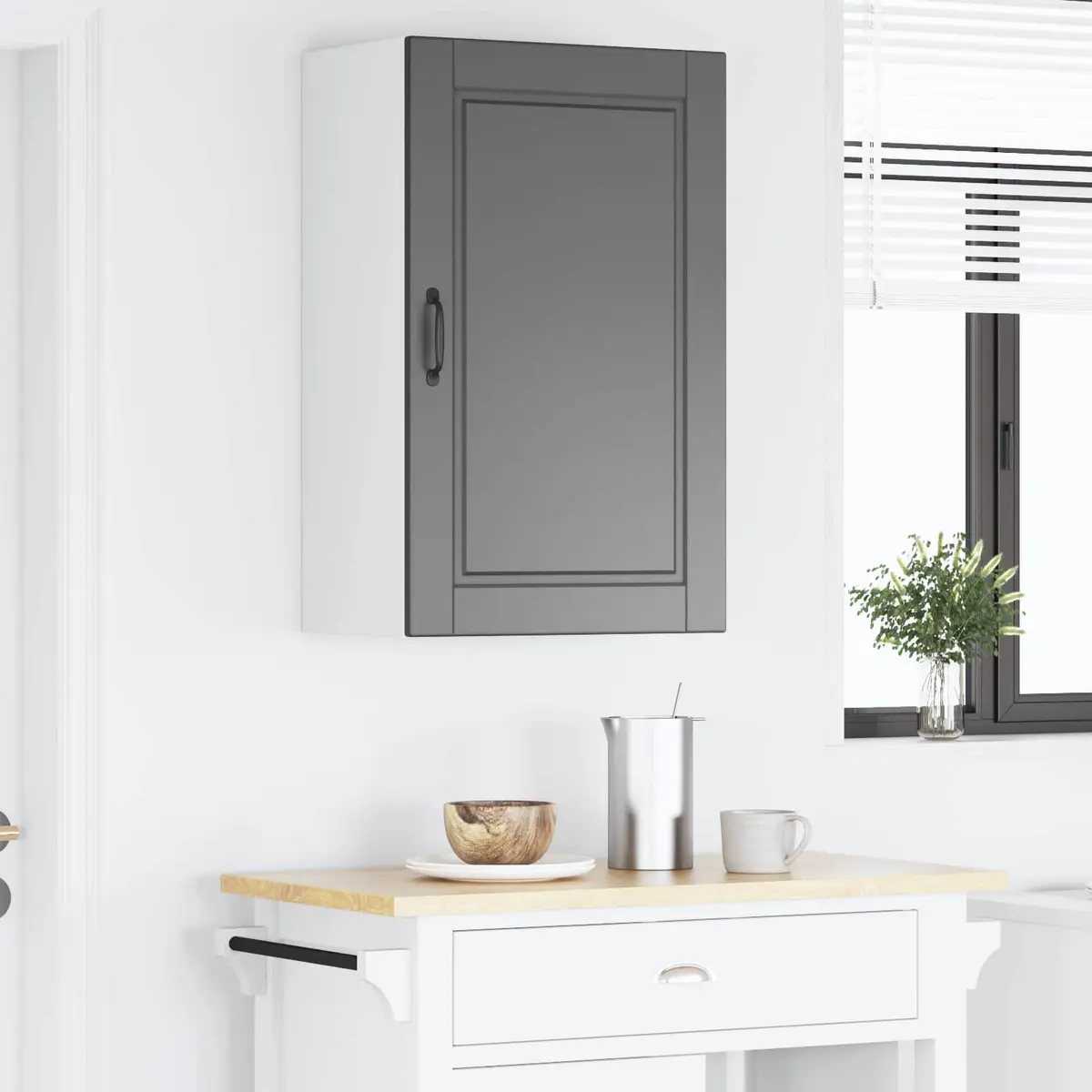Black Engineered Wood Wall-Mounted Kitchen Cabinet