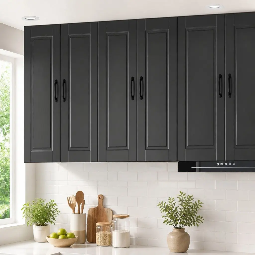 Black Engineered Wood Wall Cabinet for Kitchen Storage