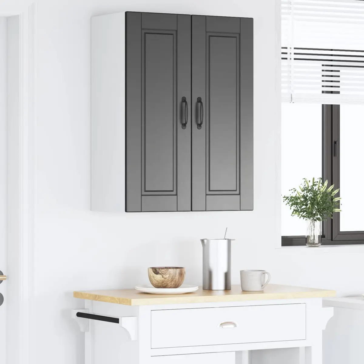 Black Engineered Wood Wall Cabinet for Kitchen Storage