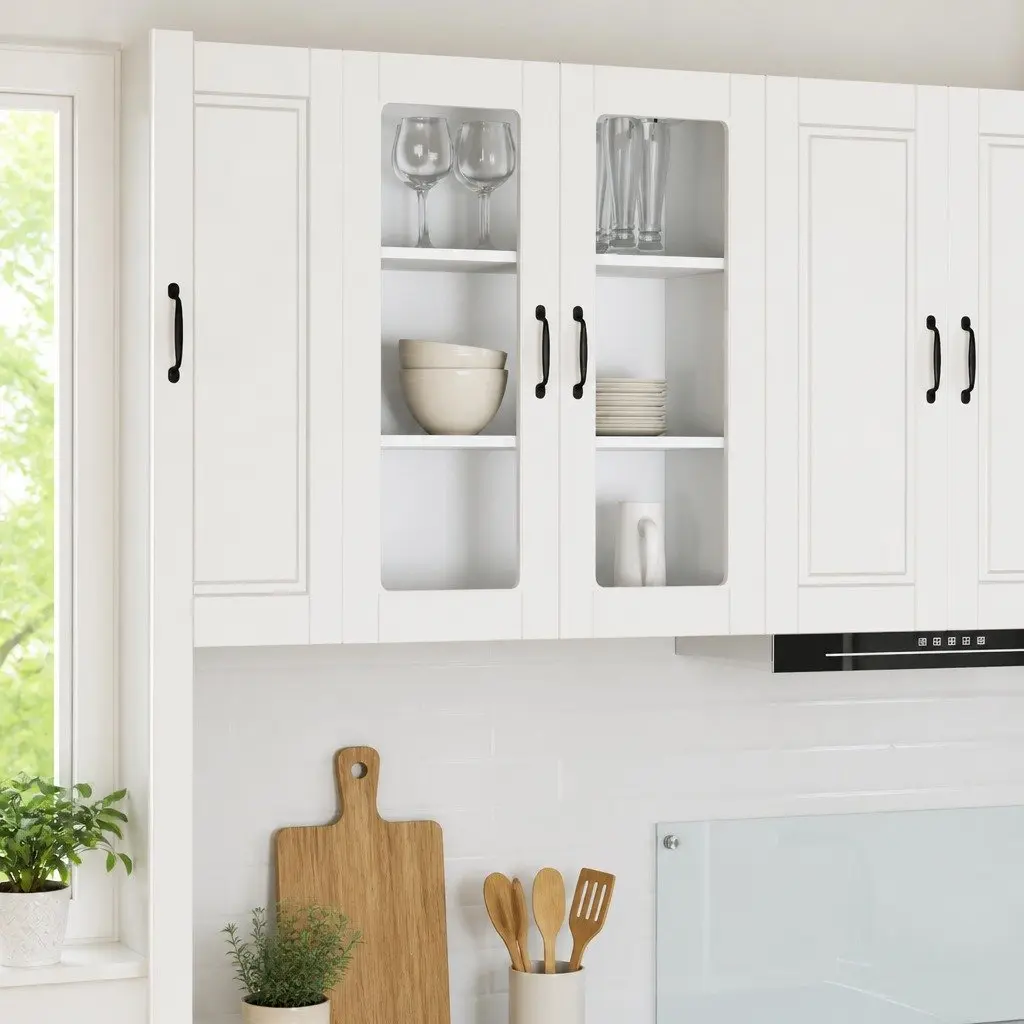 Wall Glass Cabinet White 80x31x80cm Kitchen Storage Engineered Wood Shelves