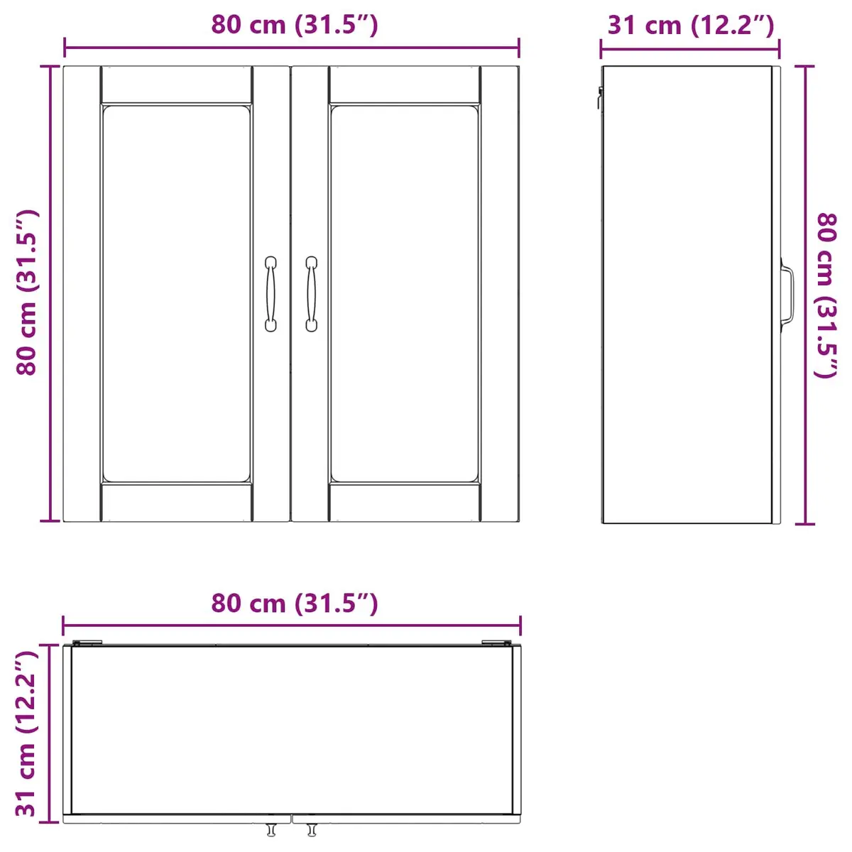 Wall Glass Cabinet White 80x31x80cm Kitchen Storage Engineered Wood Shelves