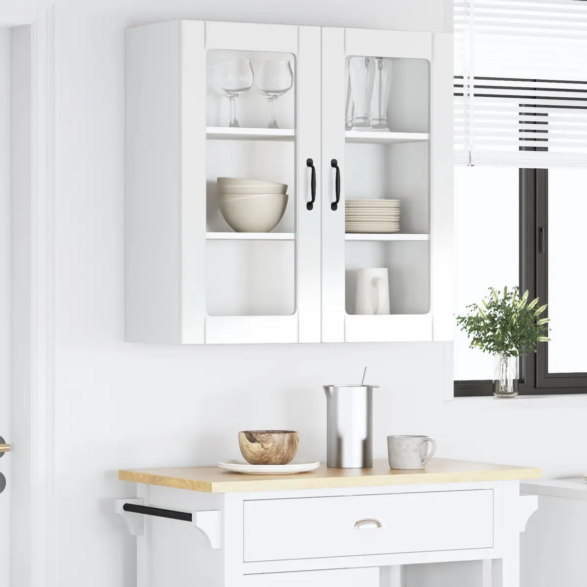 High Gloss White Wall Glass Cabinet for Kitchen Storage