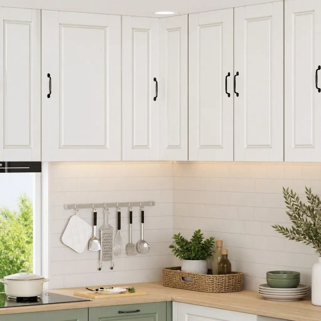 White Wall Corner Kitchen Cabinet with Storage 57x57x80cm
