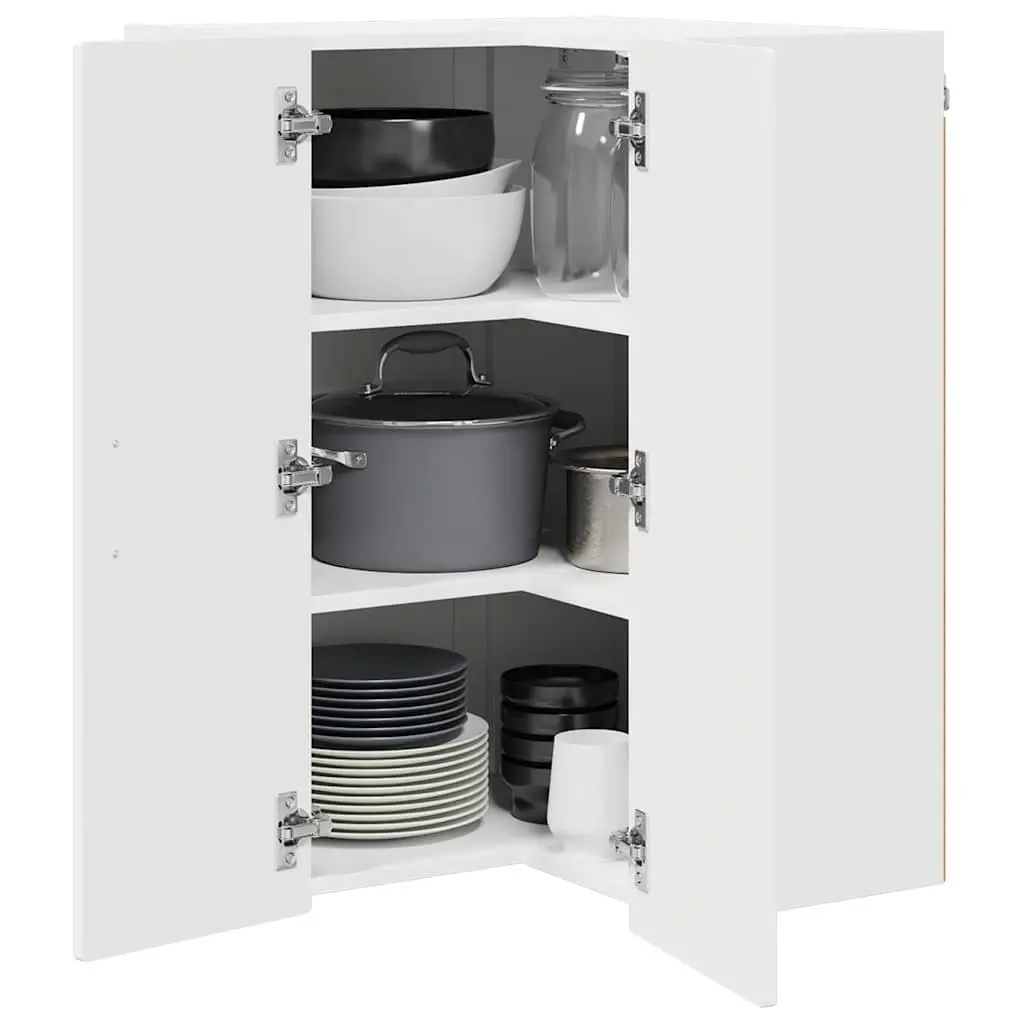 White Wall Corner Kitchen Cabinet with Storage 57x57x80cm