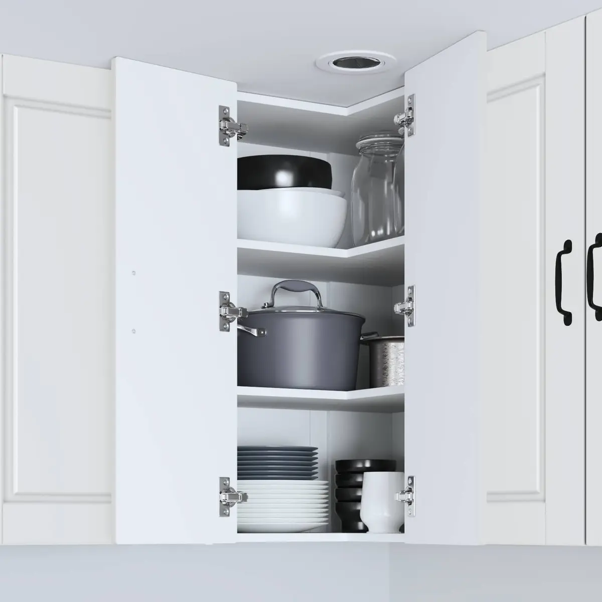 White Wall Corner Kitchen Cabinet with Storage 57x57x80cm