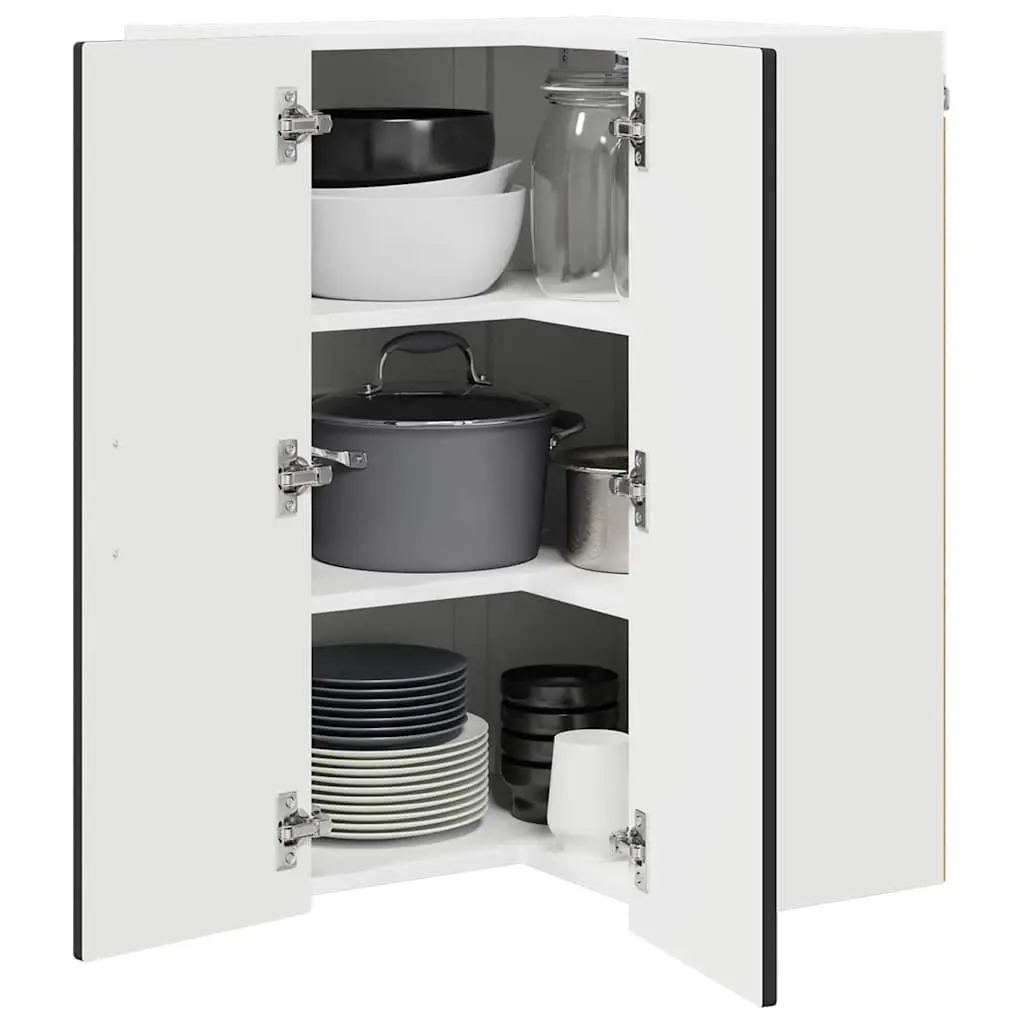 Wall Corner Kitchen Cabinet Black 57x57x80cm Storage Shelves Organiser Unit