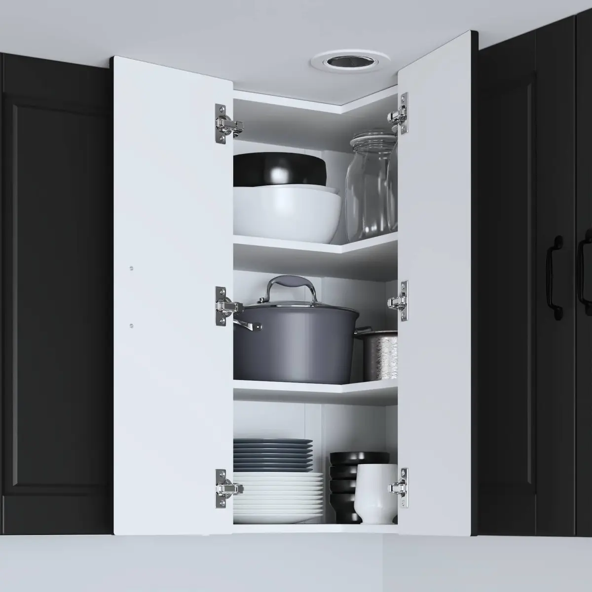 Wall Corner Kitchen Cabinet Black 57x57x80cm Storage Shelves Organiser Unit