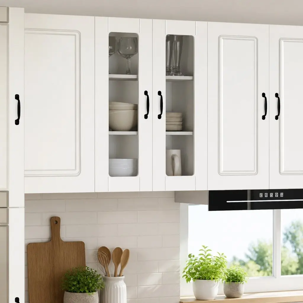White Wall Mounted Glass Kitchen Cabinet for Storage