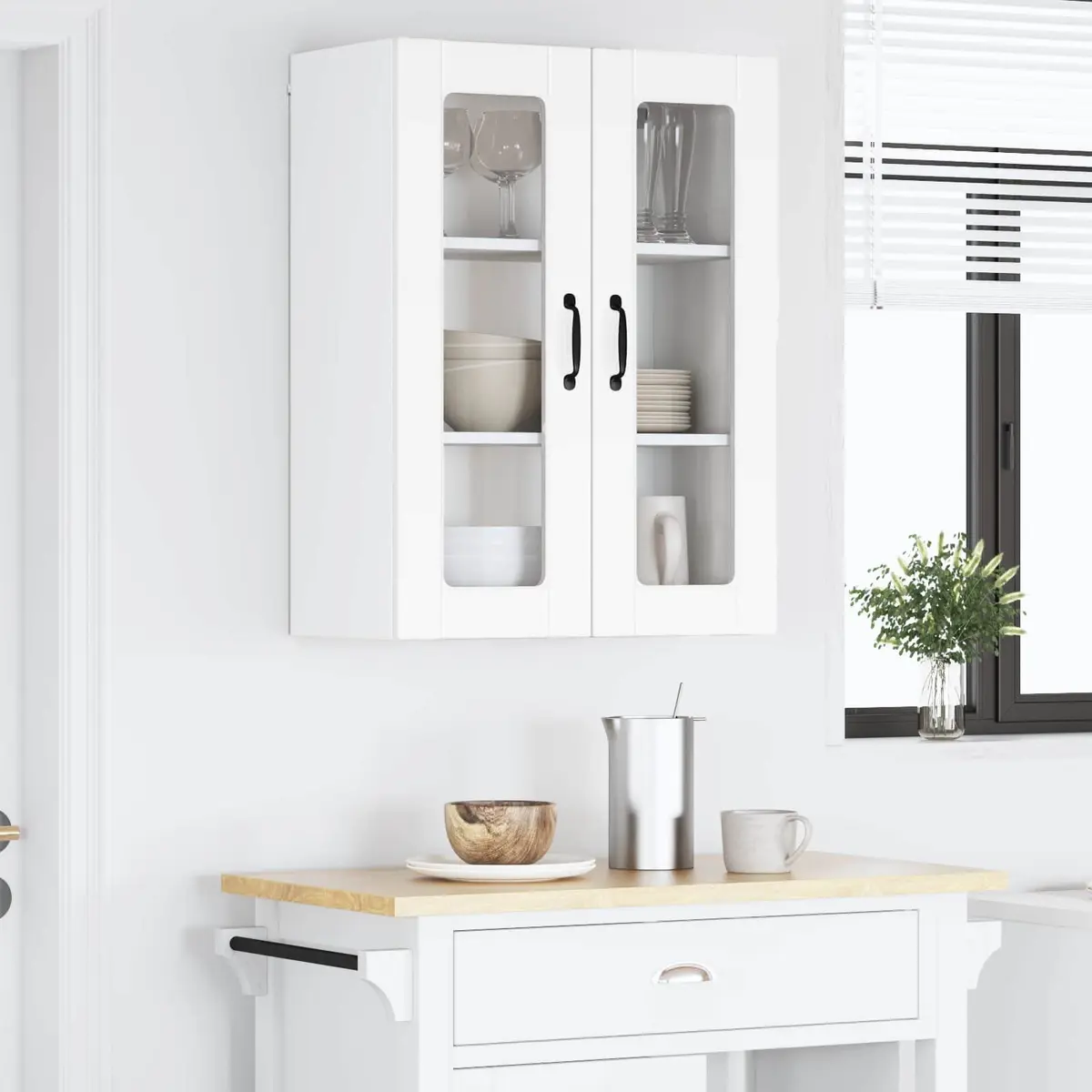 White Wall Mounted Glass Kitchen Cabinet for Storage
