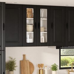 Black Wall Glass Cabinet for Kitchen Storage 60x31x80cm
