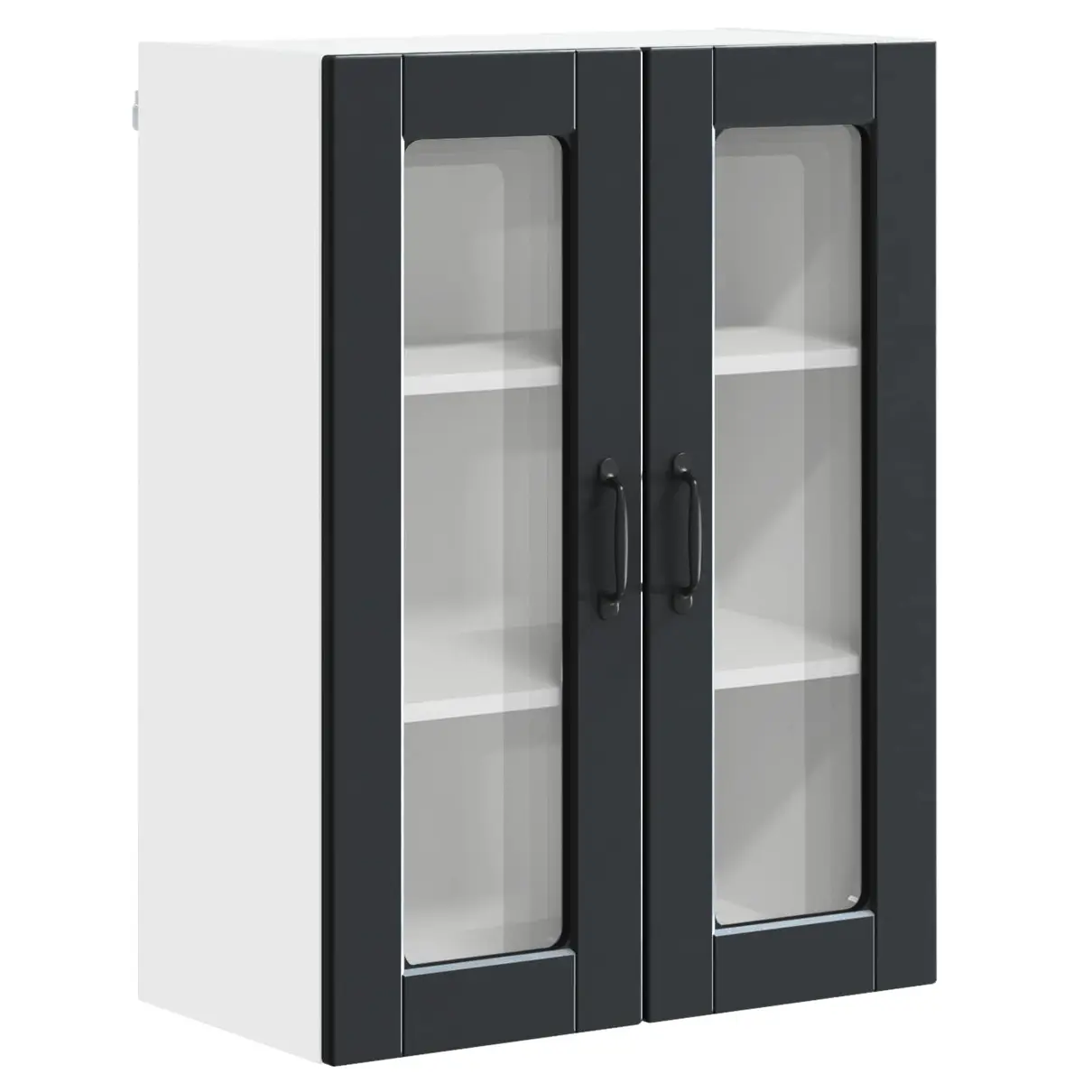 Black Wall Glass Cabinet for Kitchen Storage 60x31x80cm
