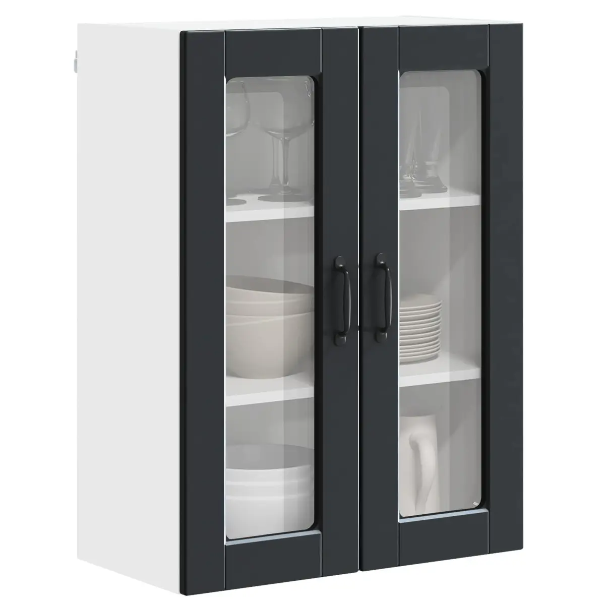 Black Wall Glass Cabinet for Kitchen Storage 60x31x80cm