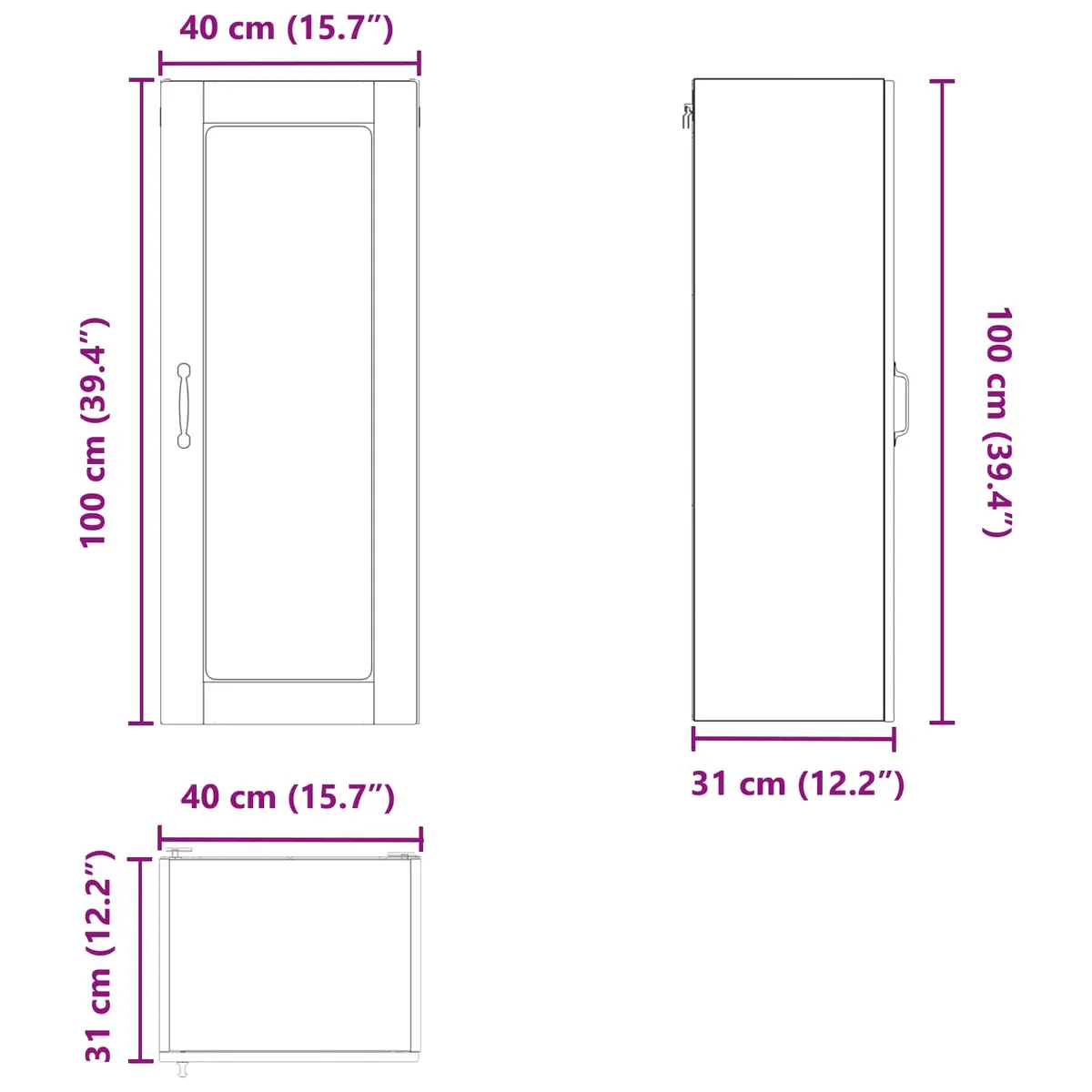 Wall-Mounted Kitchen Cabinet White 40x31x100cm Engineered Wood Storage Unit with Glass Elements