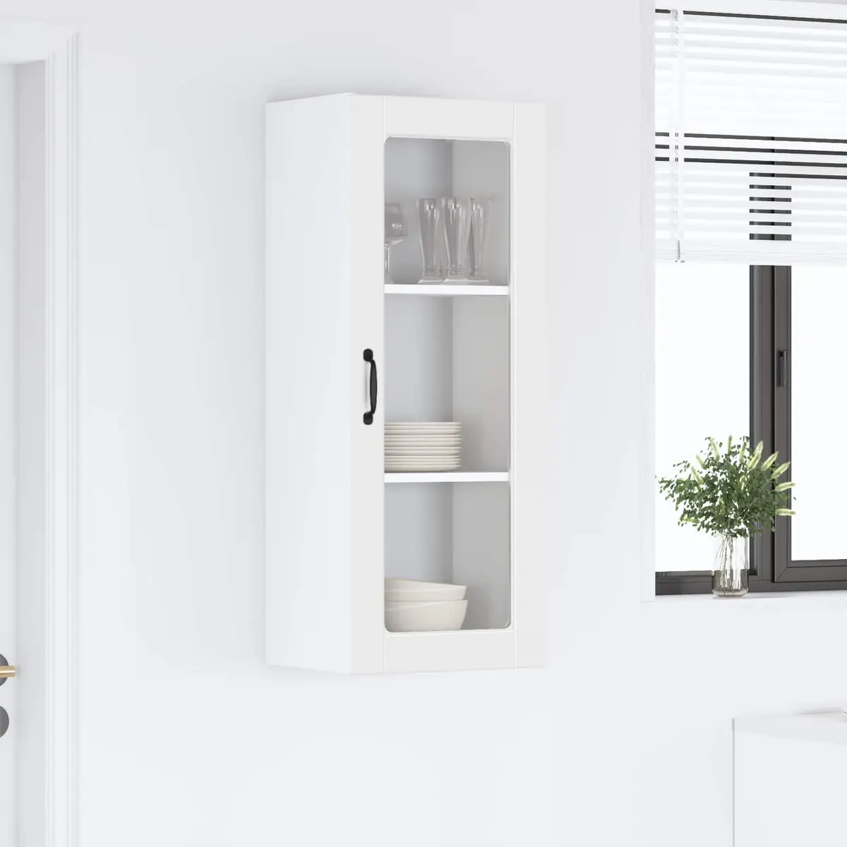 Wall-Mounted Kitchen Cabinet White 40x31x100cm Engineered Wood Storage Unit with Glass Elements