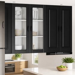 Black Wall Glass Cabinet for Kitchen Storage 40x31x100cm