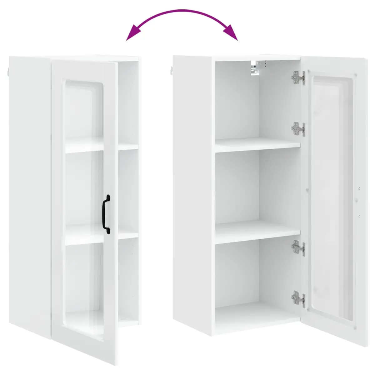 Wall Glass Kitchen Cabinet Storage High Gloss White 40x31x100cm Modern Design