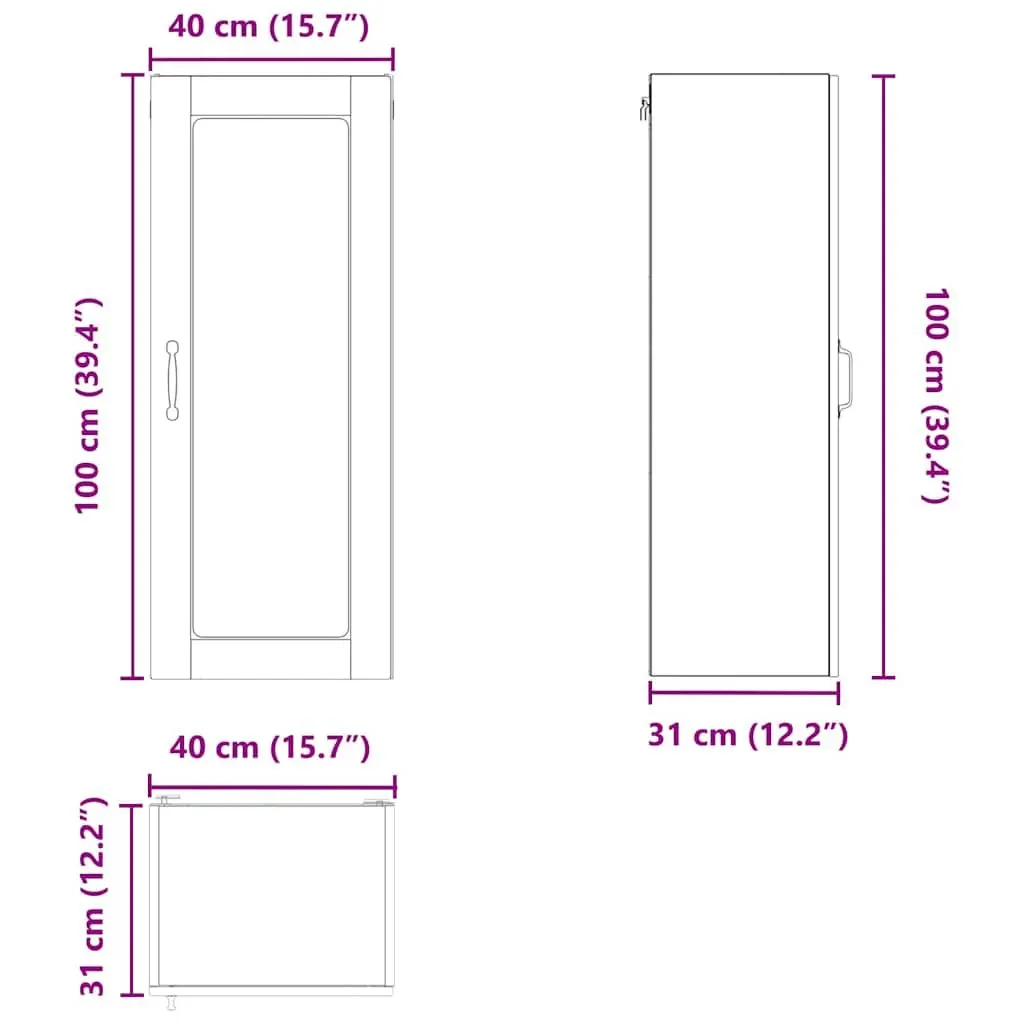 Wall Glass Kitchen Cabinet Storage High Gloss White 40x31x100cm Modern Design