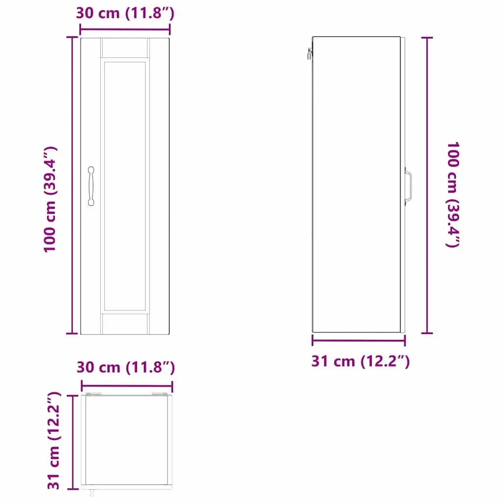 White Wall Cabinet Kitchen Storage Unit 30x31x100cm
