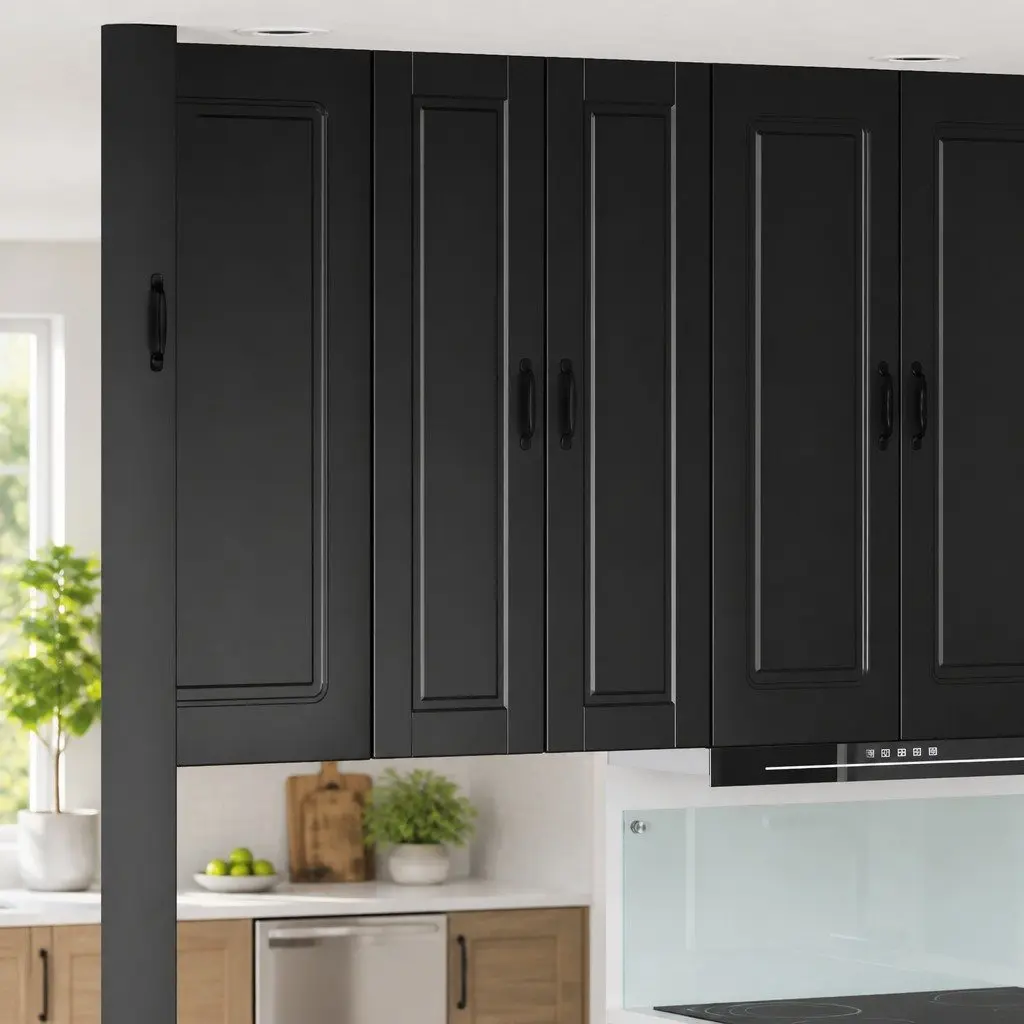 Black Engineered Wood Wall Cabinet for Kitchen Storage