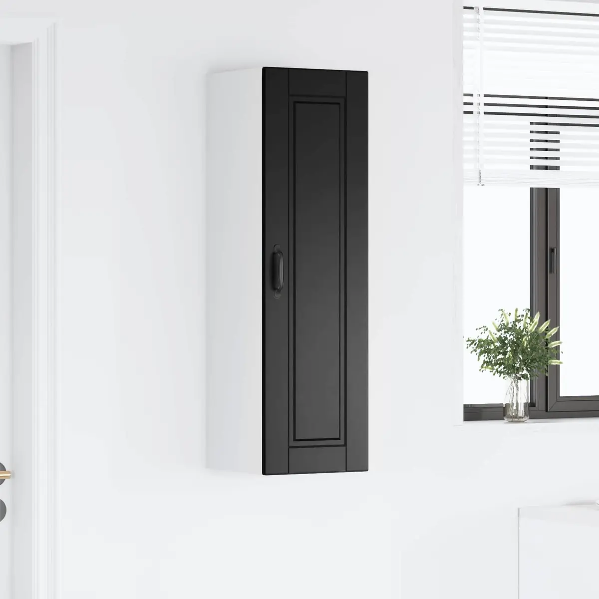 Black Engineered Wood Wall Cabinet for Kitchen Storage