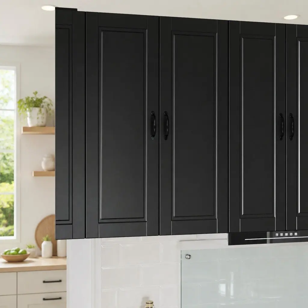 Black Engineered Wood Wall Cabinet for Kitchen Storage