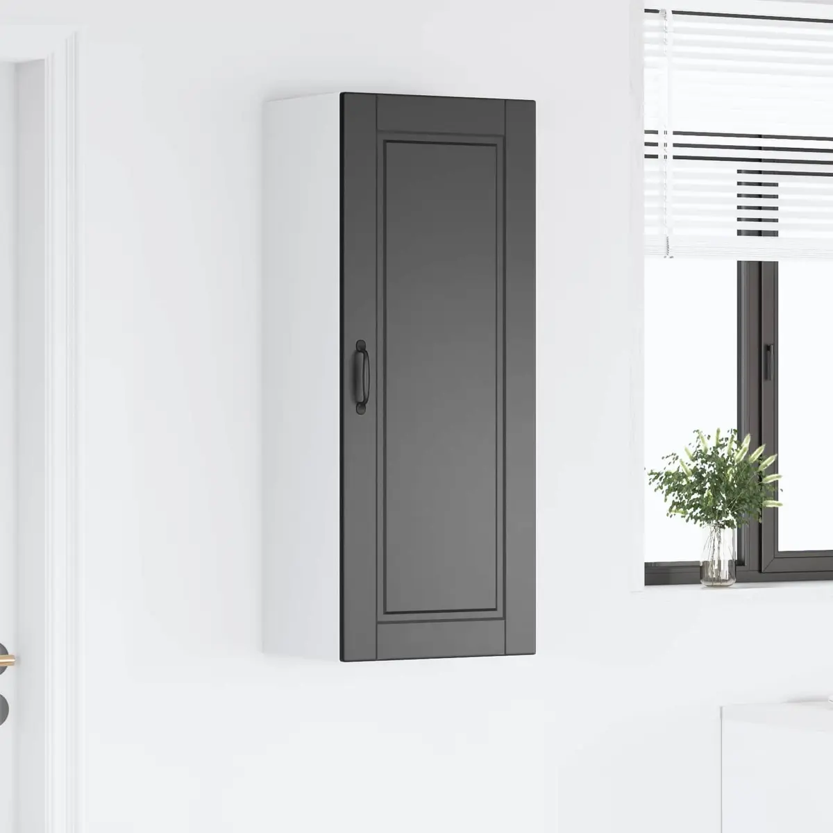 Black Engineered Wood Wall Cabinet for Kitchen Storage