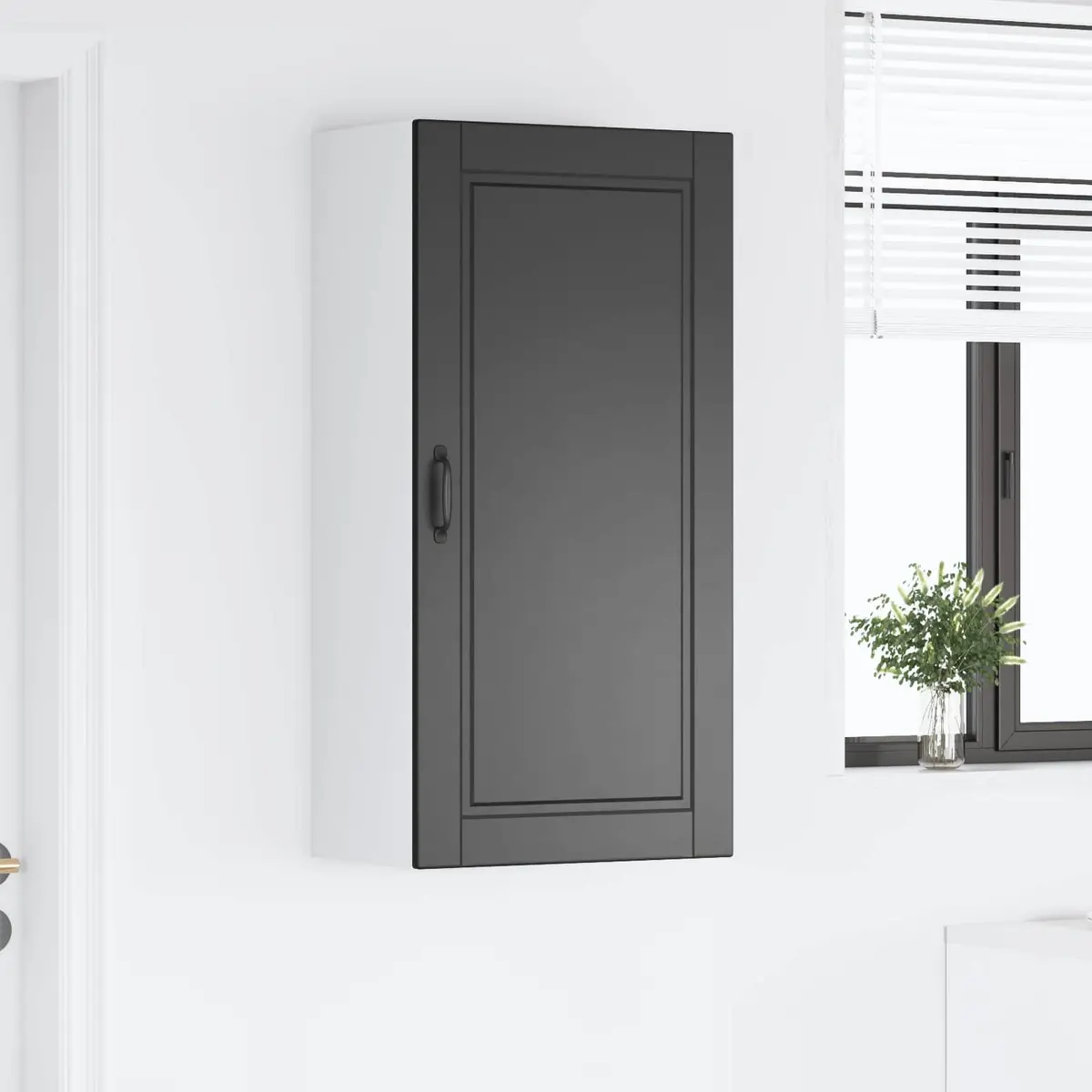 Black Engineered Wood Wall Cabinet for Kitchen