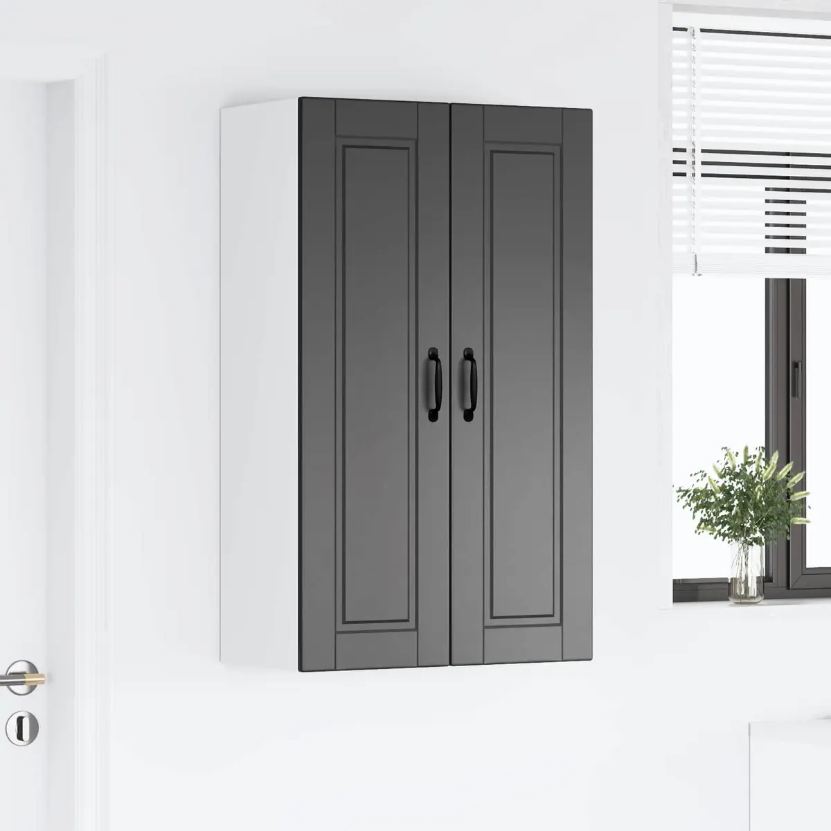 Black Wall-Mounted Kitchen Storage Cabinet 60x31x100cm