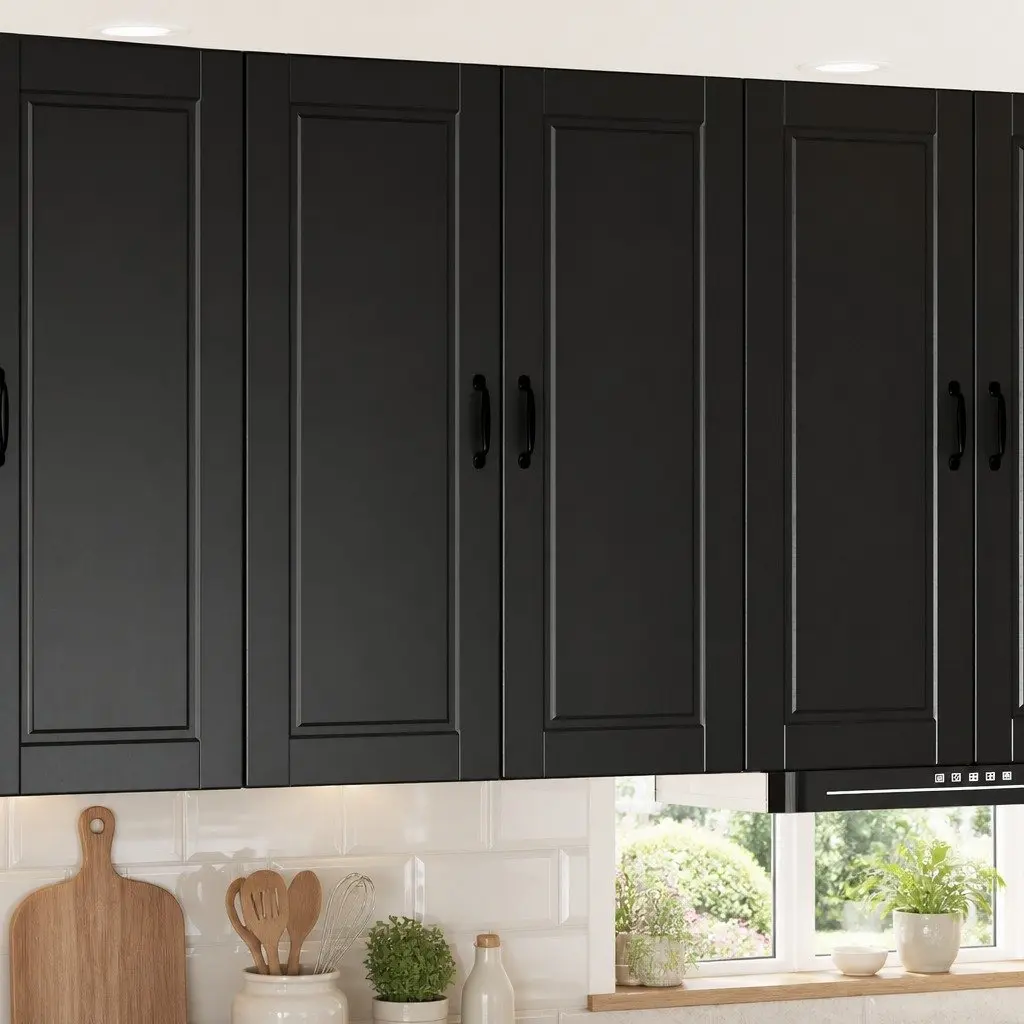 Black Engineered Wood Wall Cabinet for Kitchen Storage