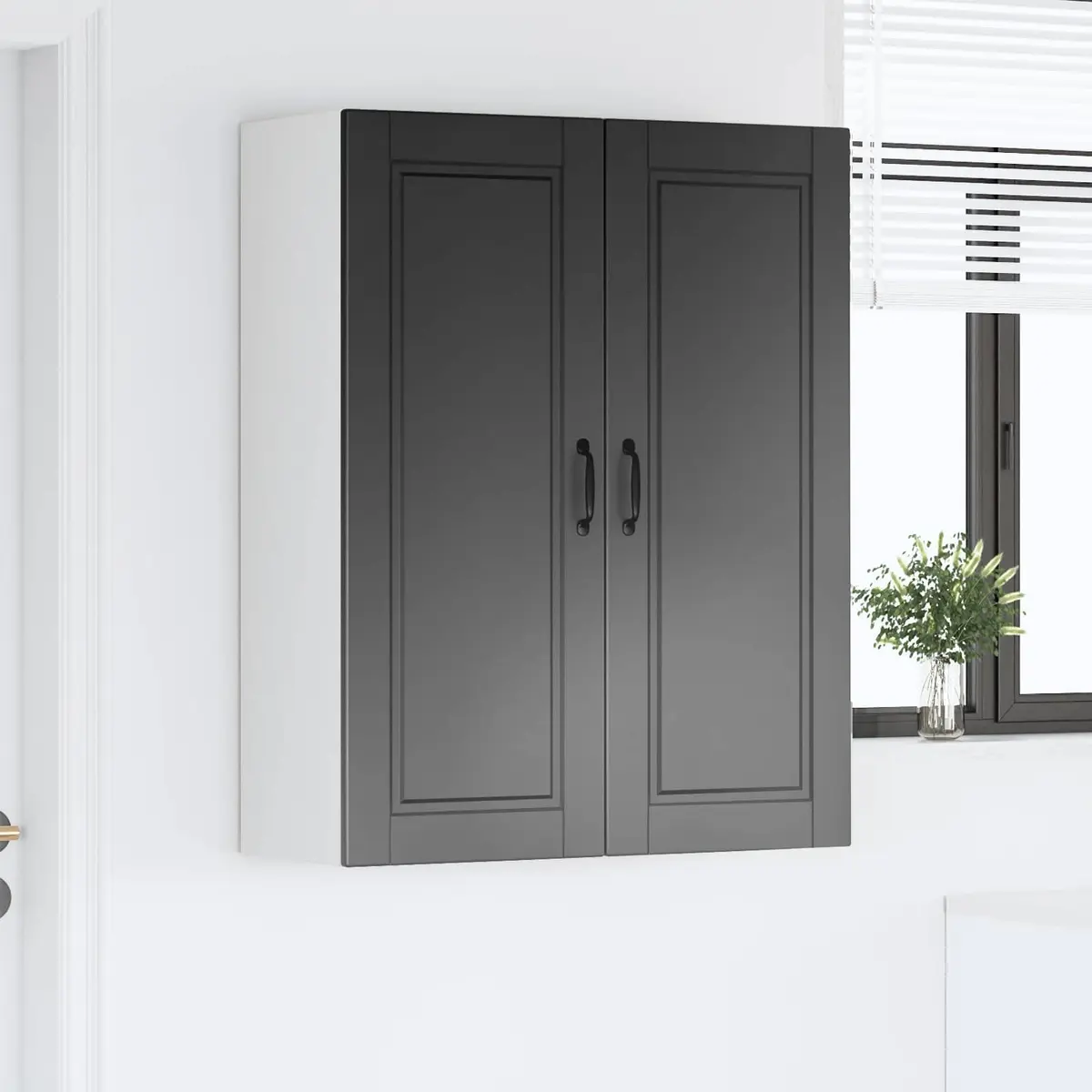 Black Engineered Wood Wall Cabinet for Kitchen Storage
