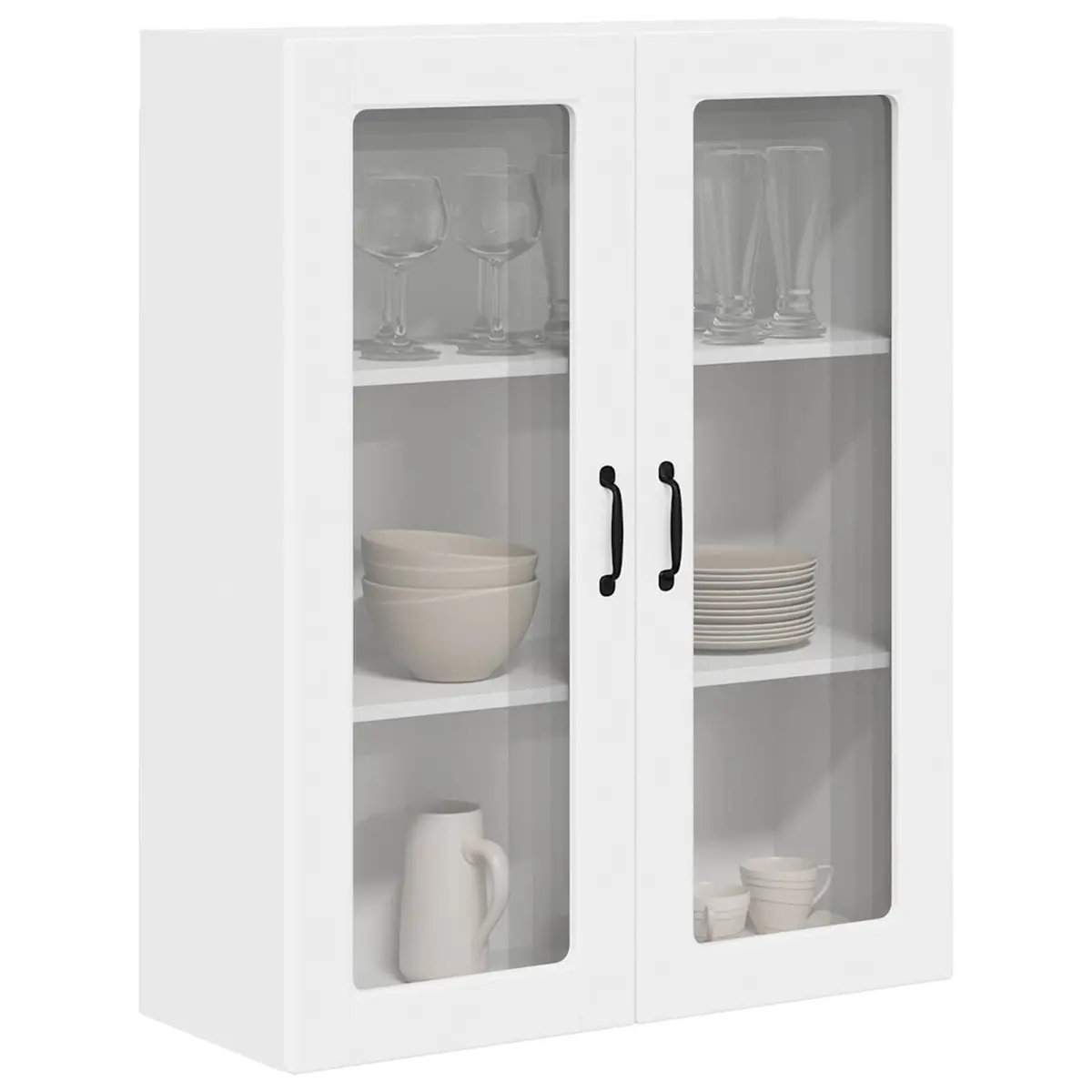 White Wall Mounted Kitchen Cabinet with Glass Shelves