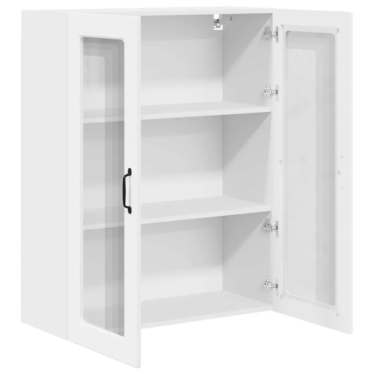 White Wall Mounted Kitchen Cabinet with Glass Shelves