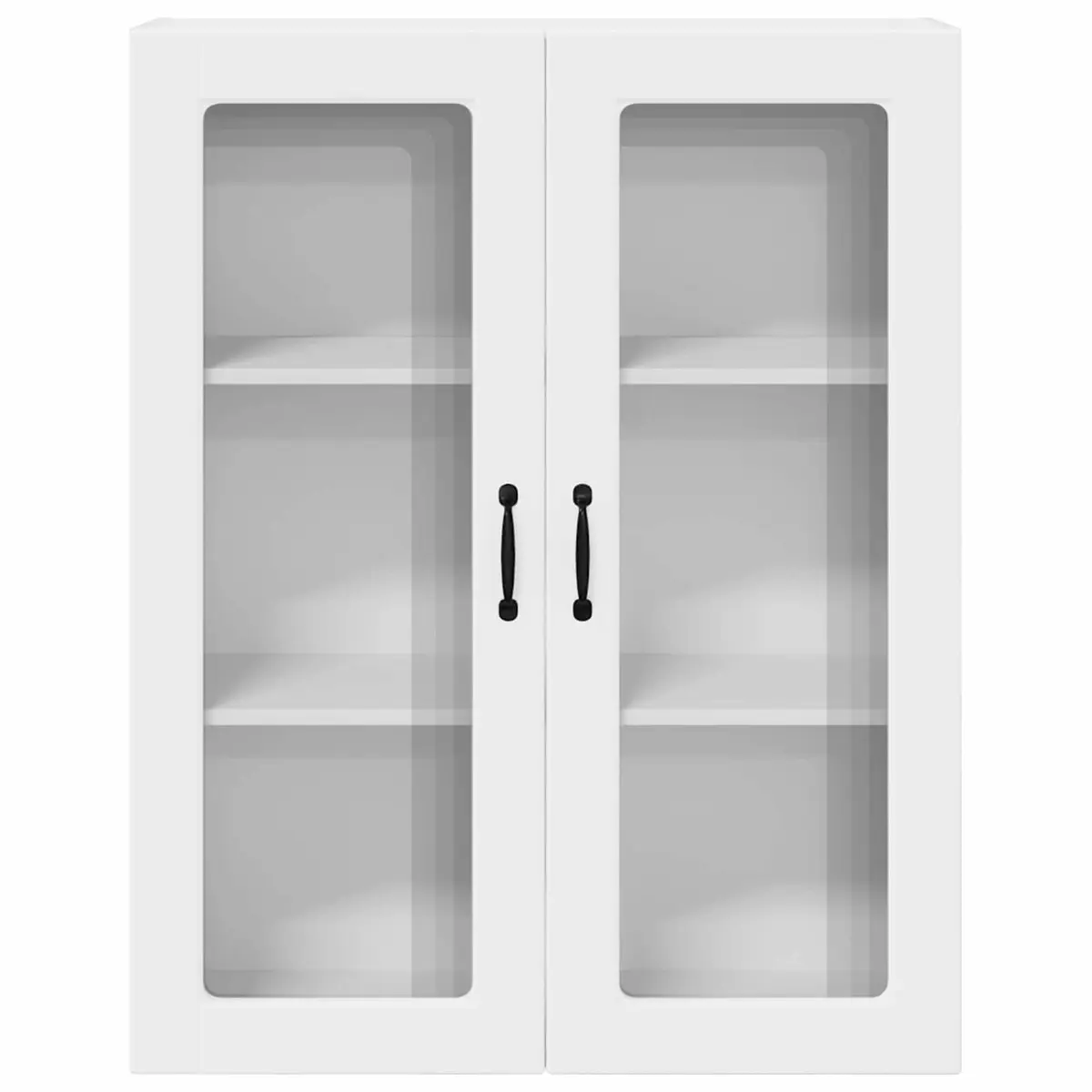 White Wall Mounted Kitchen Cabinet with Glass Shelves