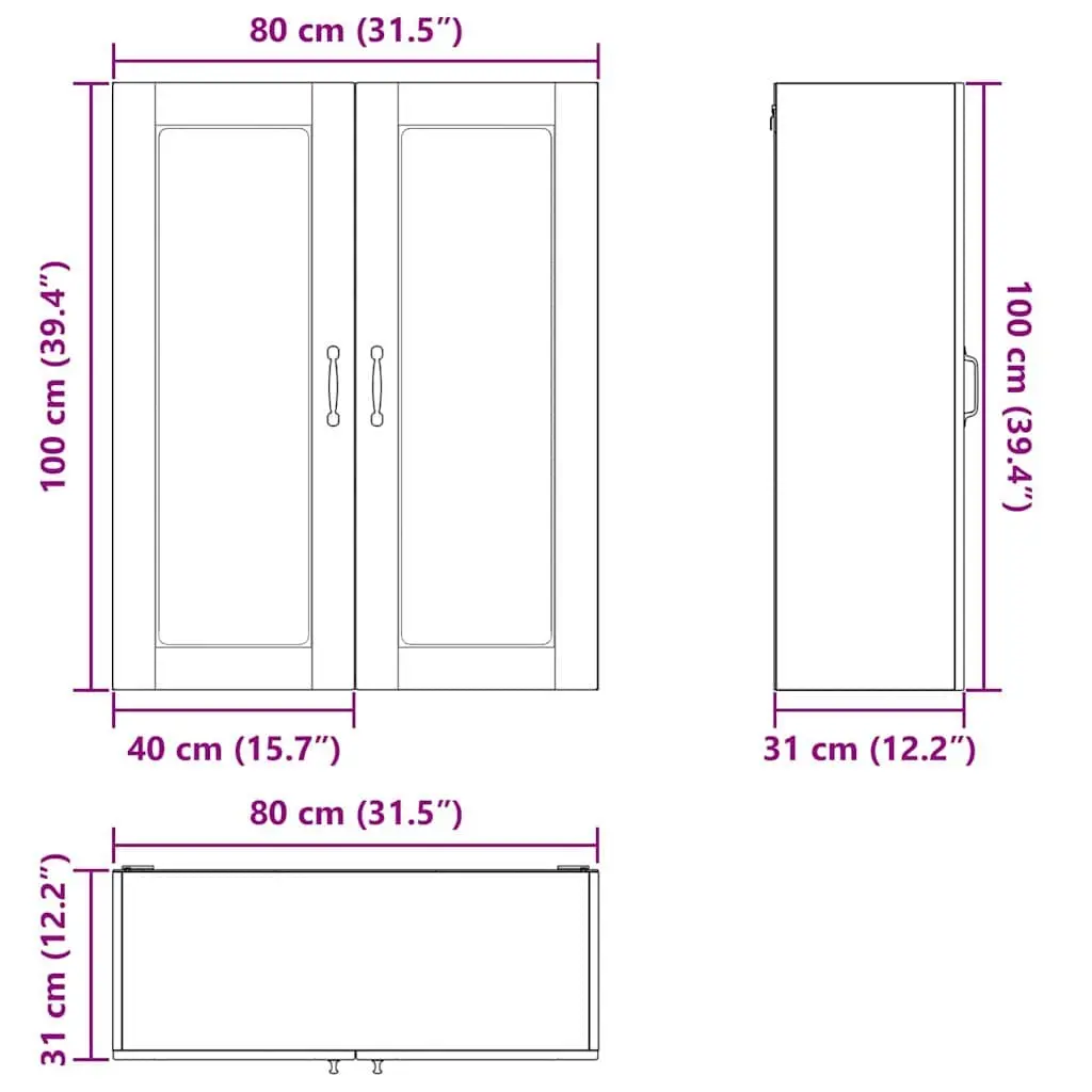 Wall Mounted Kitchen Cabinet Black 80x31x100cm Engineered Wood Glass Elements