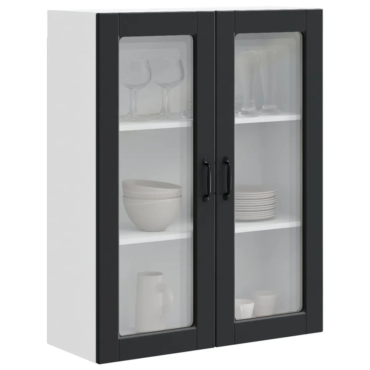 Wall Mounted Kitchen Cabinet Black 80x31x100cm Engineered Wood Glass Elements