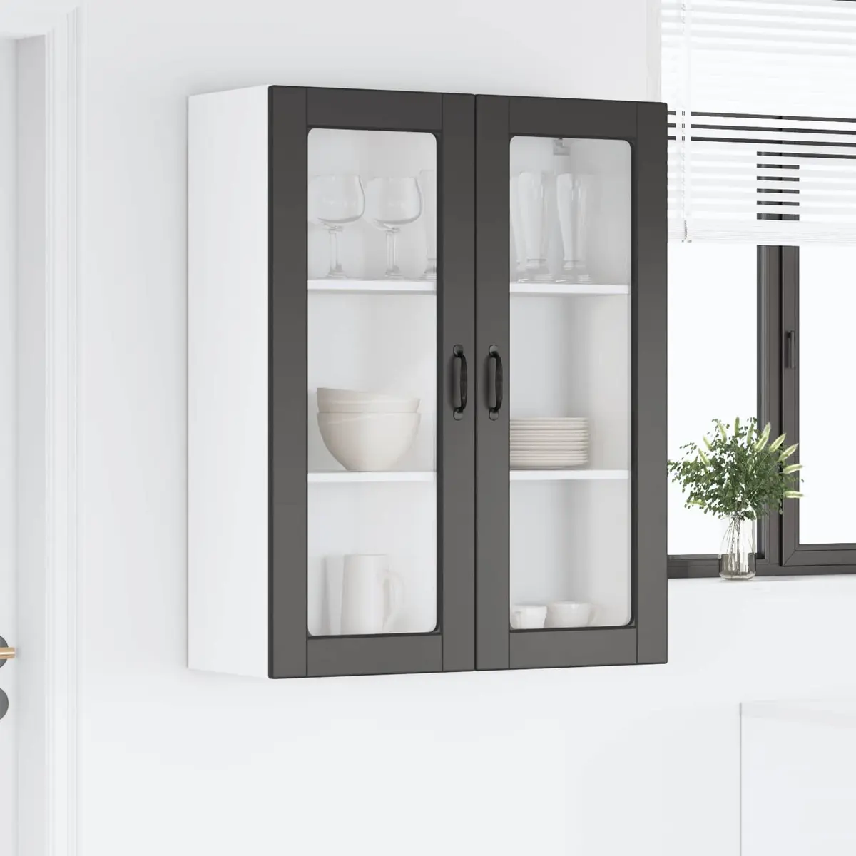 Wall Mounted Kitchen Cabinet Black 80x31x100cm Engineered Wood Glass Elements