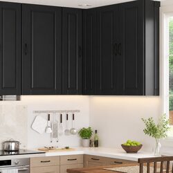 Black Wall Corner Kitchen Cabinet with Storage Shelves