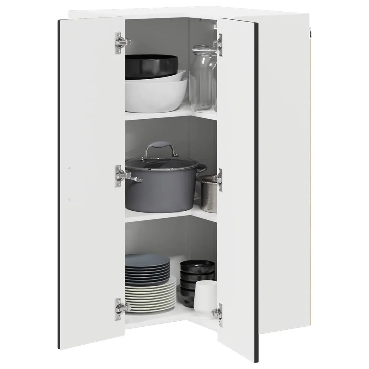 Black Wall Corner Kitchen Cabinet with Storage Shelves