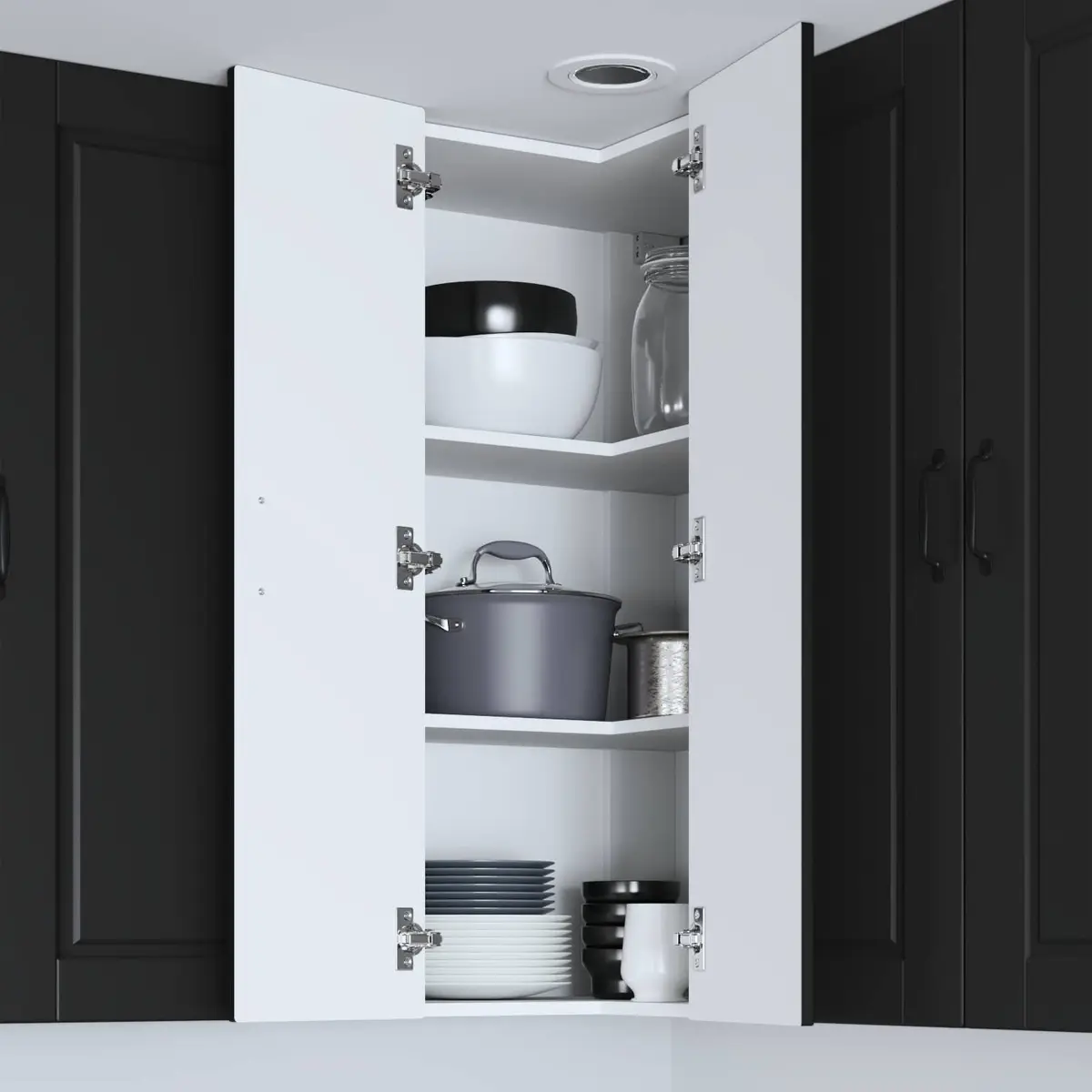 Black Wall Corner Kitchen Cabinet with Storage Shelves