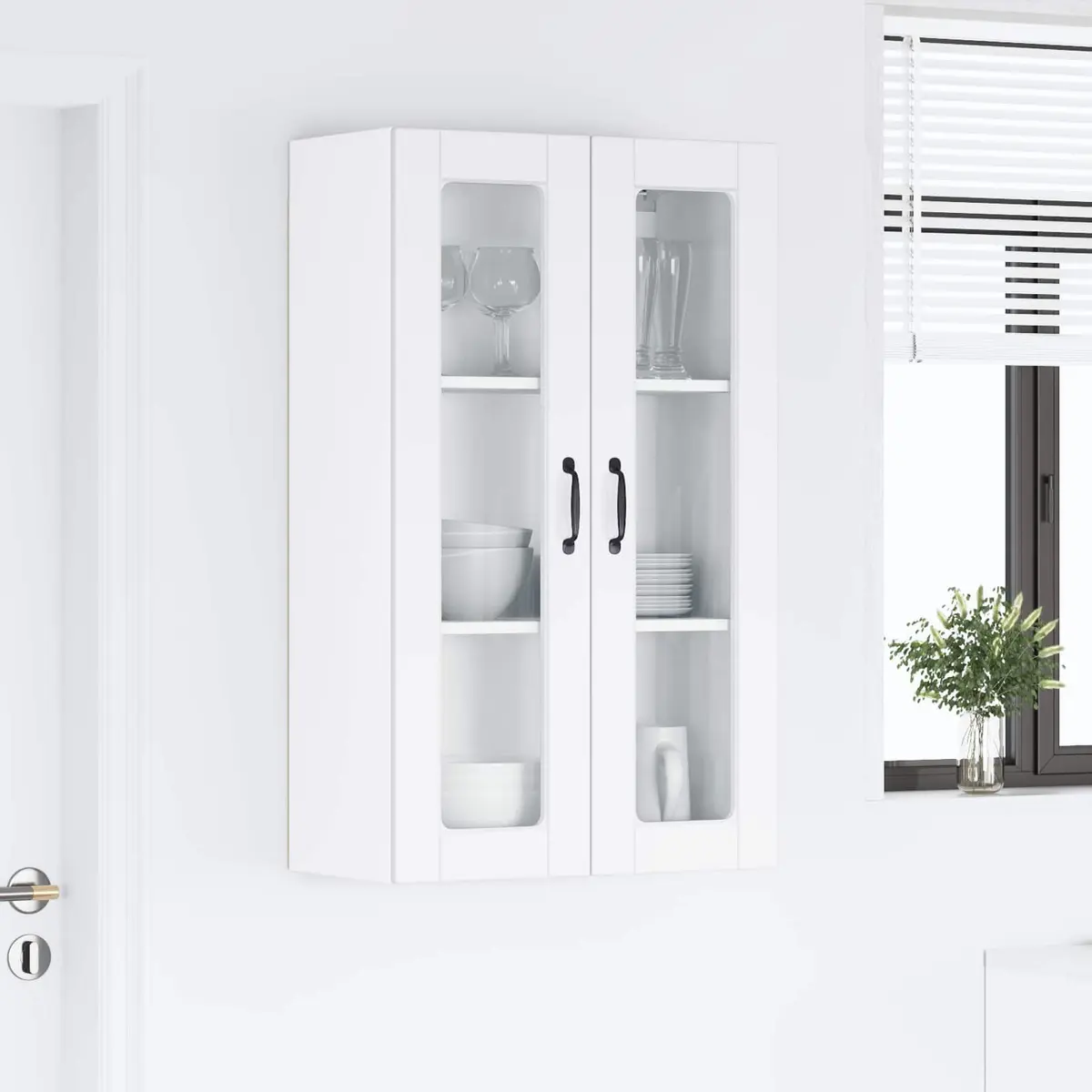 White Wall Glass Kitchen Cabinet 60x31x100cm
