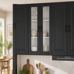 Wall-Mounted Glass Kitchen Cabinet in Black 60x31x100cm