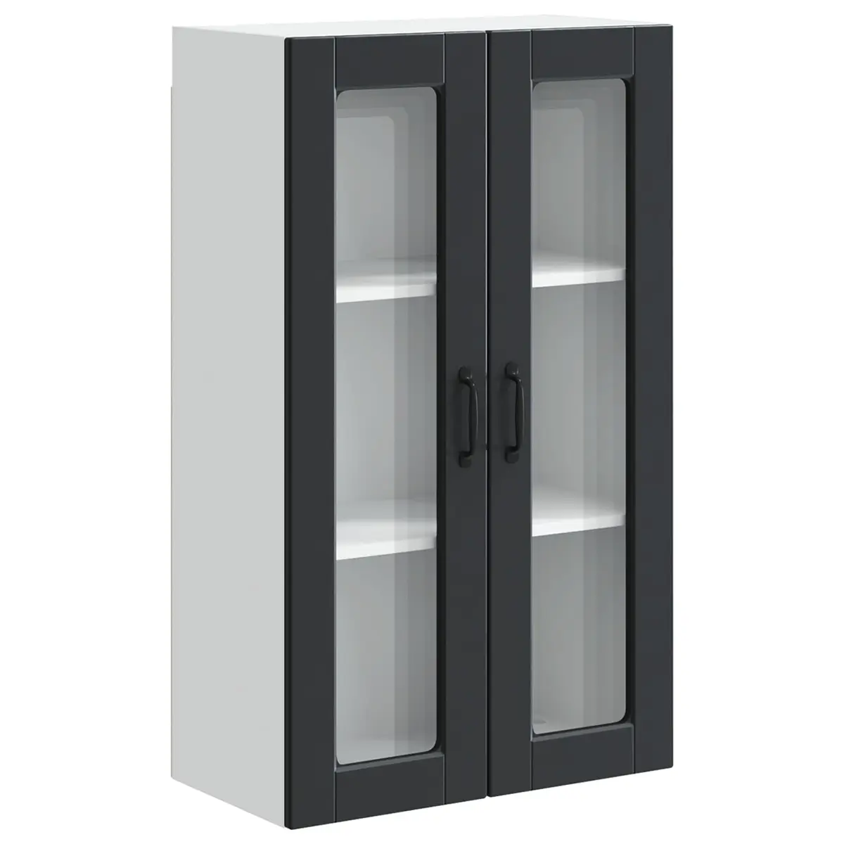 Wall-Mounted Glass Kitchen Cabinet in Black 60x31x100cm