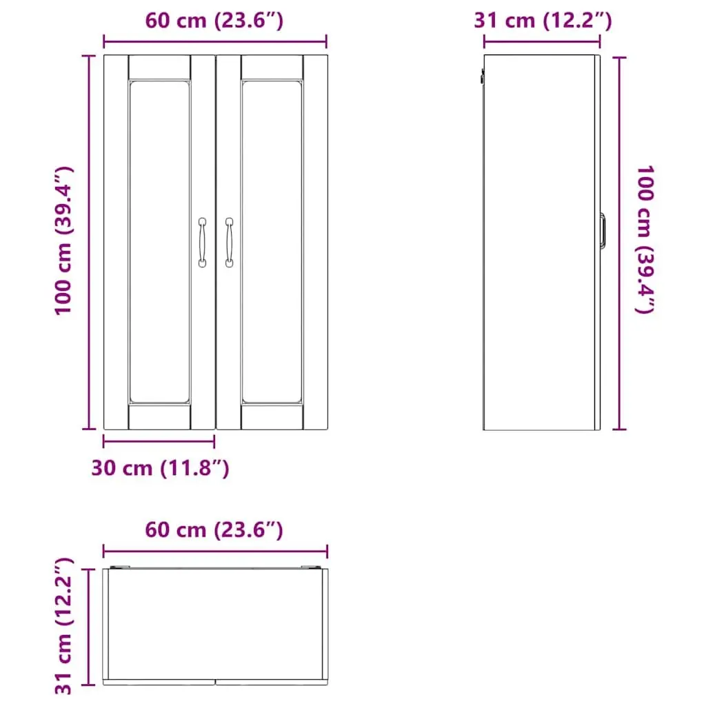 Wall-Mounted Glass Kitchen Cabinet in Black 60x31x100cm