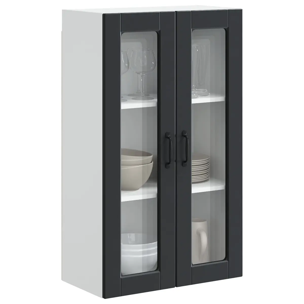 Wall-Mounted Glass Kitchen Cabinet in Black 60x31x100cm