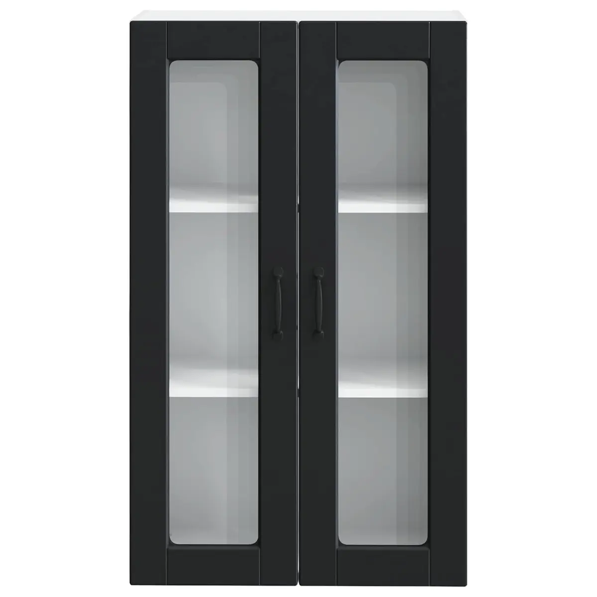 Wall-Mounted Glass Kitchen Cabinet in Black 60x31x100cm
