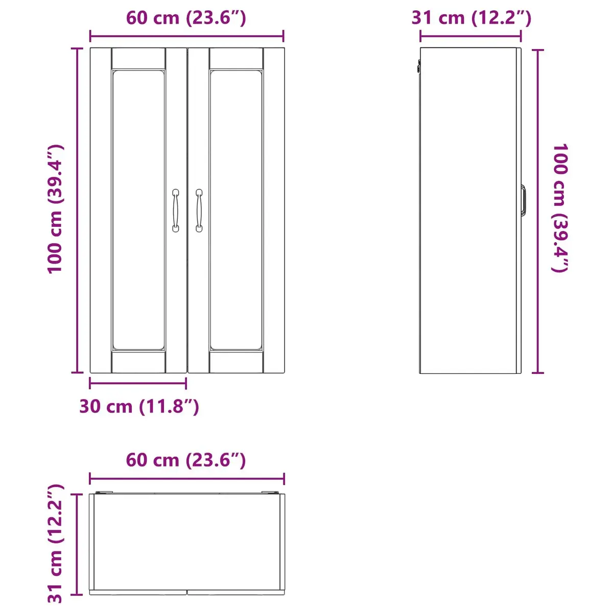Wall Cabinet High Gloss White Wall-Mounted Kitchen Storage Compartment Engineered Wood 60 x 31 x 100 cm
