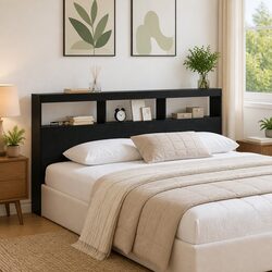 Black Engineered Wood Headboard with LED Light 200cm